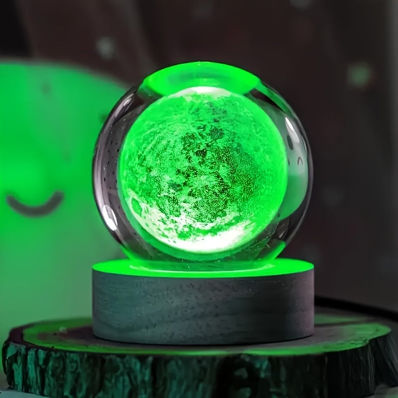3D Crystal LED Table Lamp with Wooden Base