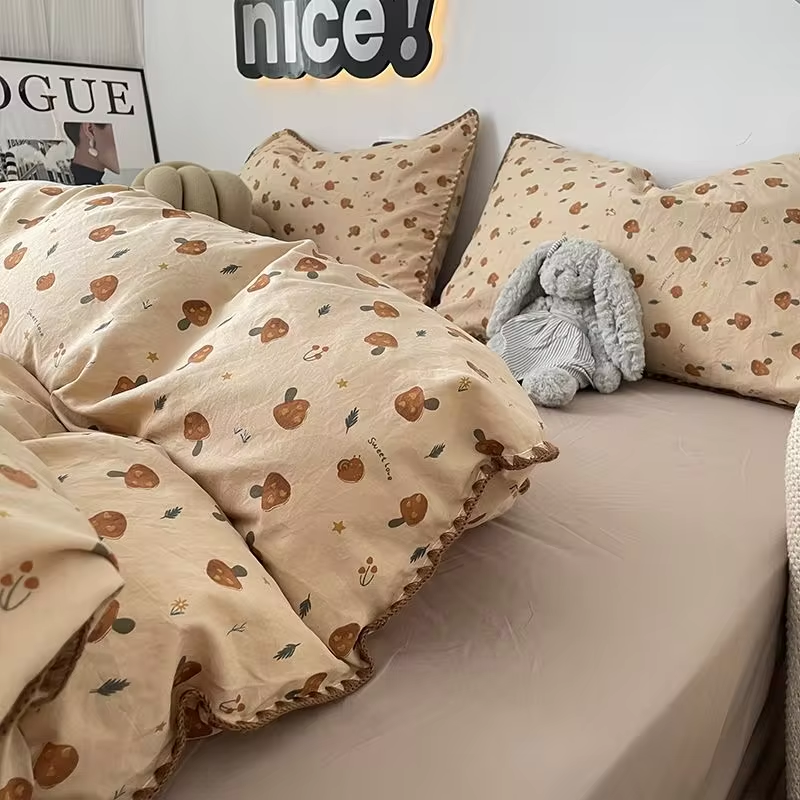 Mushroom Print Bed Linen Set - Elegant 3 or 4 Piece Bedding
