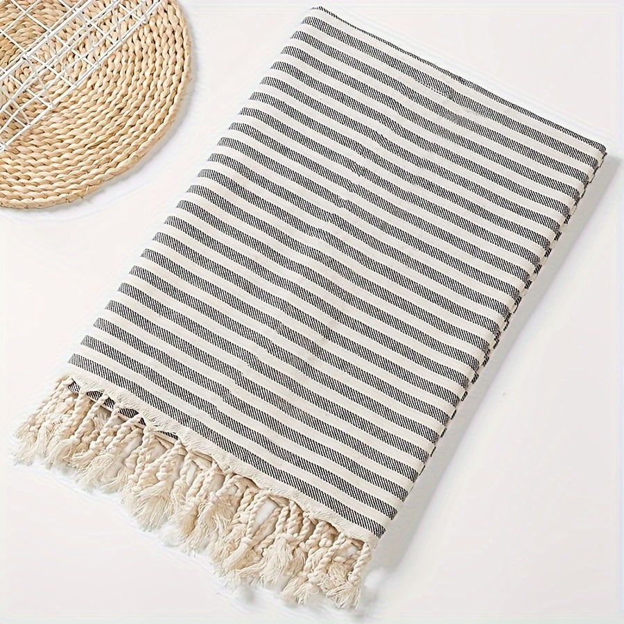 Extra Large Boho Striped Beach Towel with Fringes