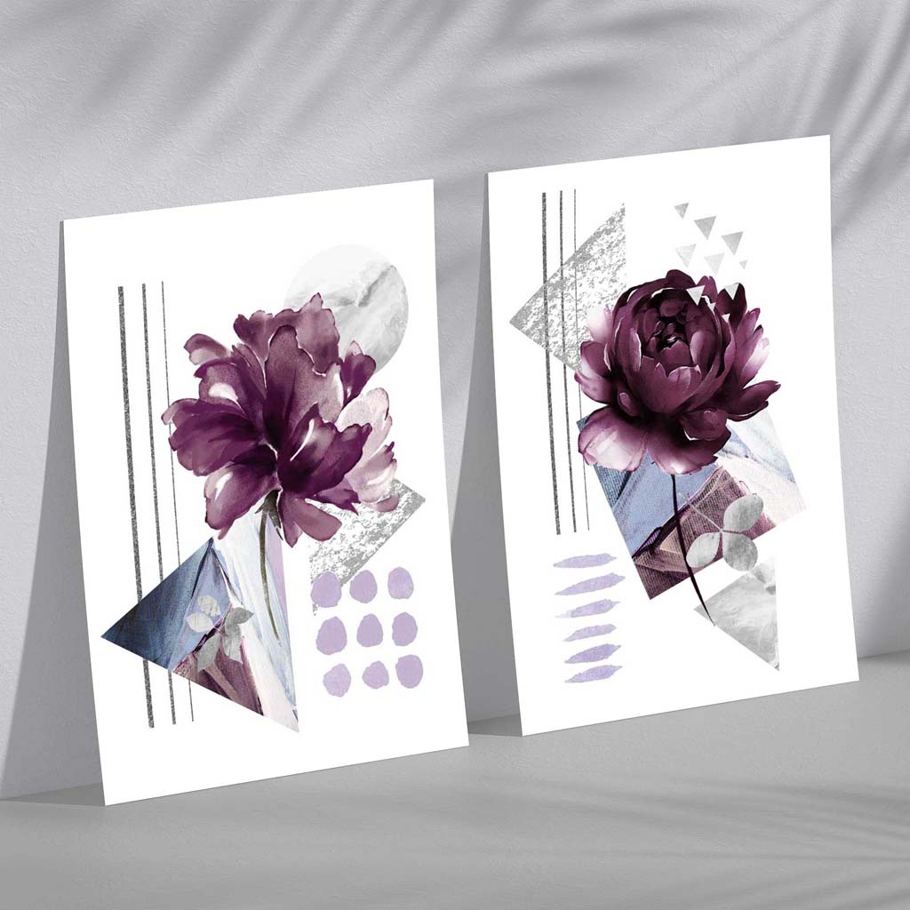 Modern Purple Flower Art Prints Set of 2