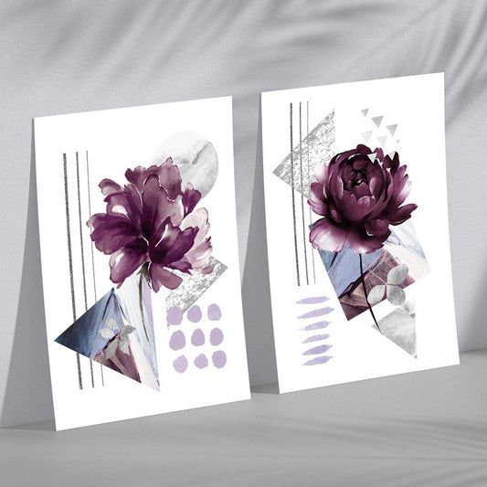 Modern Purple Flower Art Prints Set of 2