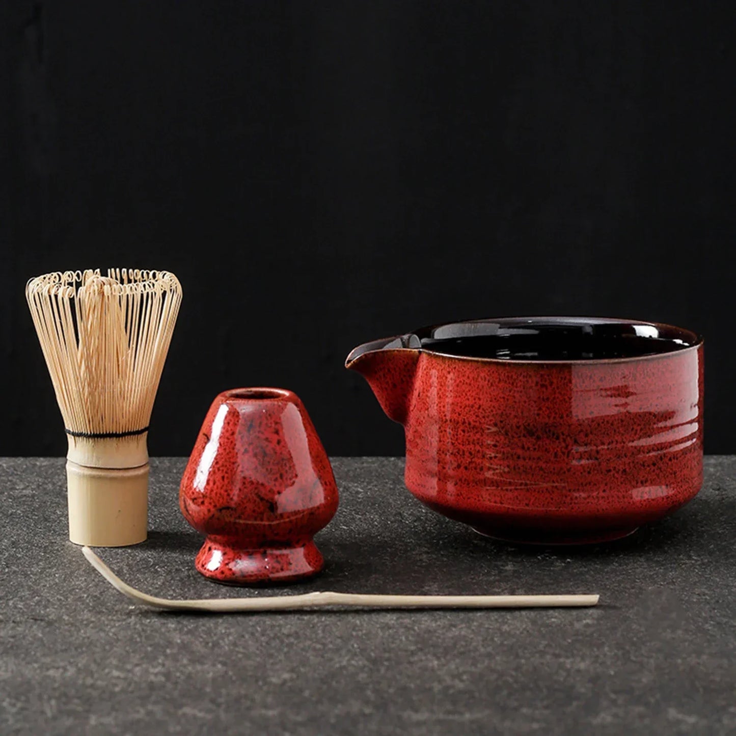Japanese Matcha Tea Set with Ceramic Bowl and Bamboo Whisk
