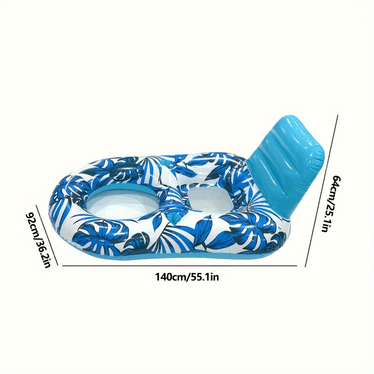 Inflatable Pool Lounge Chair with Backrest and Cup Holders