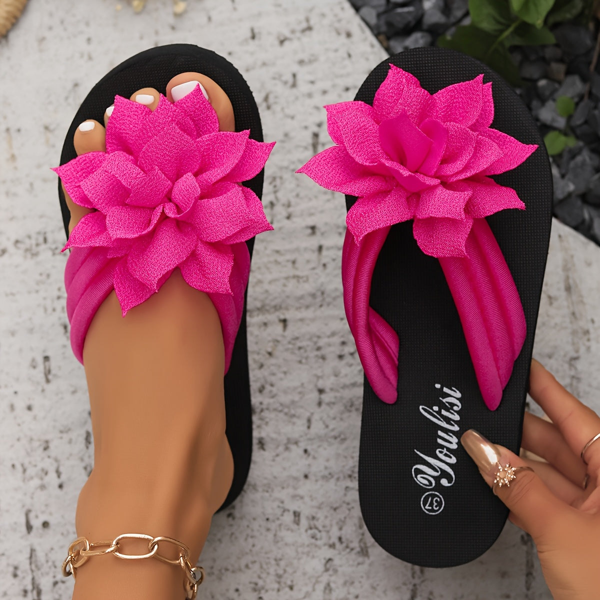 Wide Fit Women's Floral Platform Flip-Flops