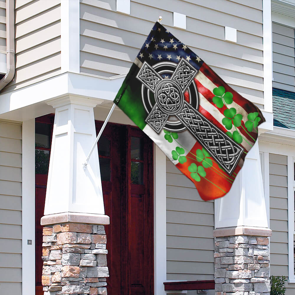 Celtic Irish Flag with Cross and Shamrocks