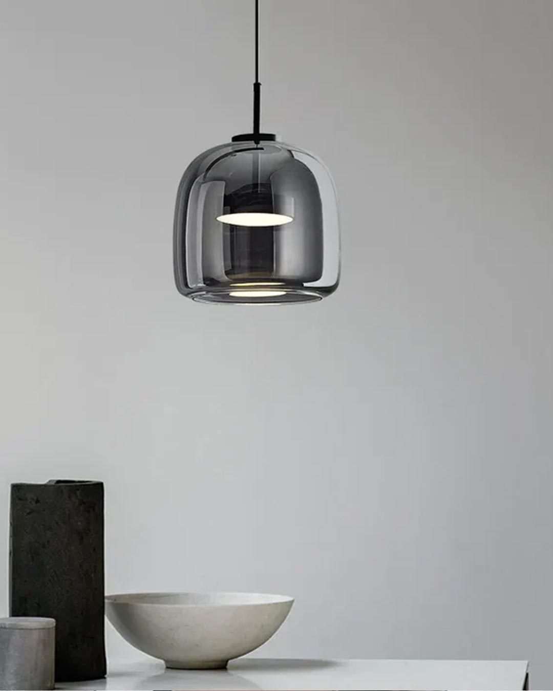 Smoke Glass Pendant Light Chandelier - Set of 2