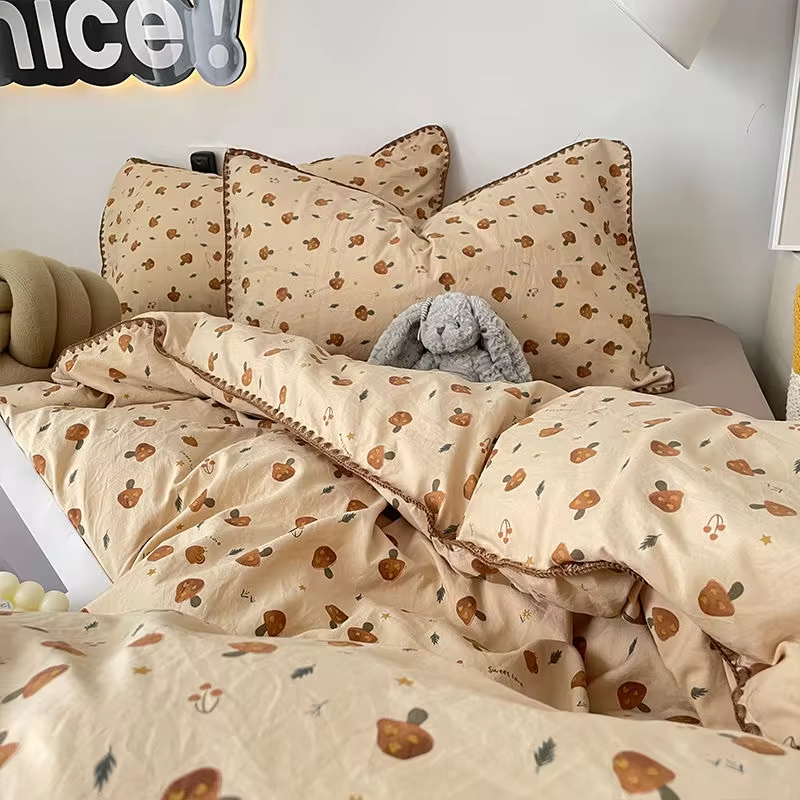 Mushroom Print Bed Linen Set - Elegant 3 or 4 Piece Bedding