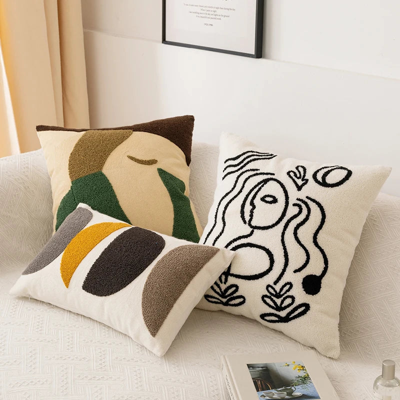 Cozy Abstract Embroidery Cotton Cushion Covers