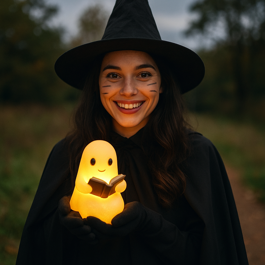 Handmade Ghost Night Light Lamp with Warm White Glow