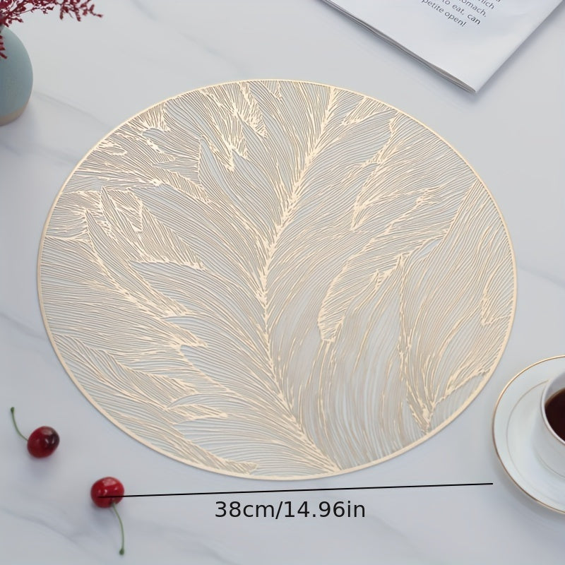 Round Gold Leaf Placemats Set of 6 - Heat-Resistant PVC Dining Protectors