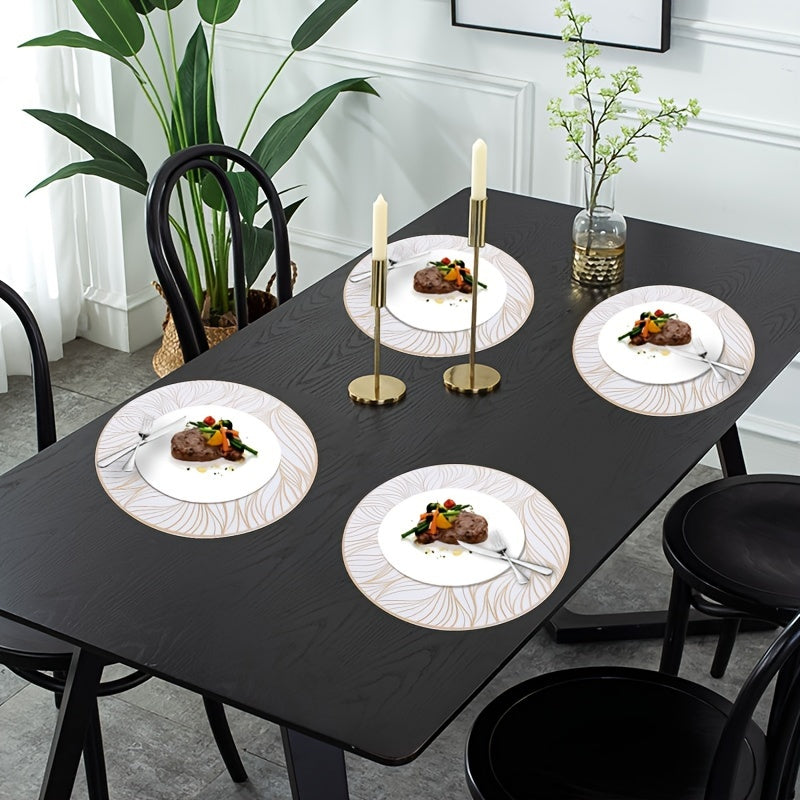 Round Heat-Resistant PVC Placemats with Gold Foil Design