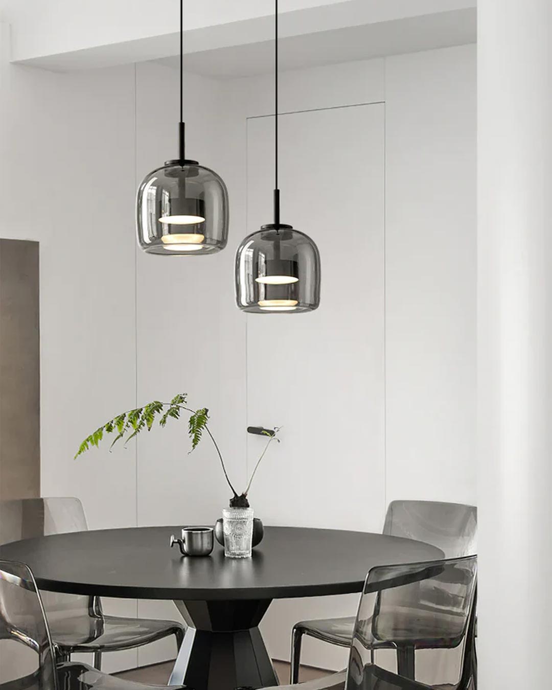 Smoke Glass Pendant Light Chandelier - Set of 2