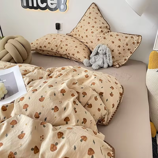 Mushroom Print Bed Linen Set - Elegant 3 or 4 Piece Bedding