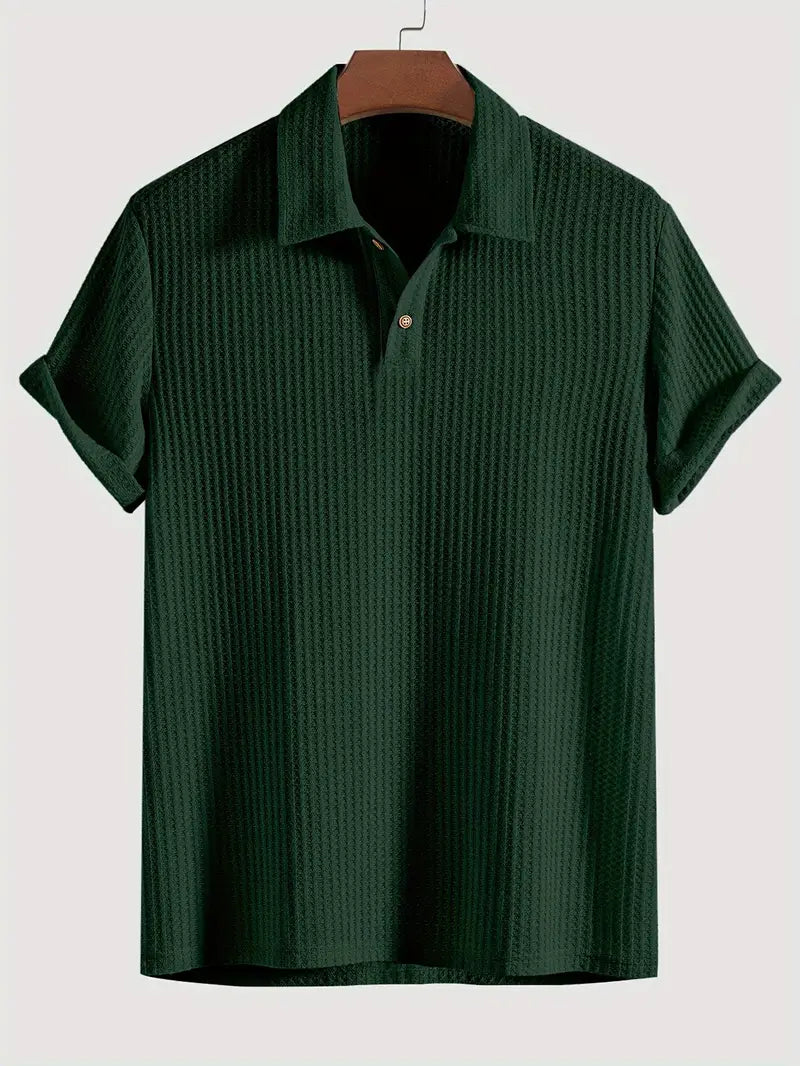 Men's Ribbed Polo Shirt - Breathable Lightweight Summer Casual Wear