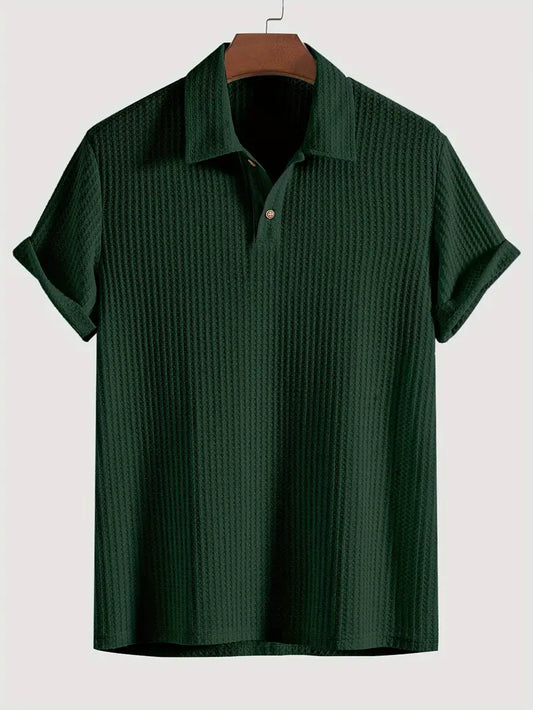 Men's Ribbed Polo Shirt - Breathable Lightweight Summer Casual Wear