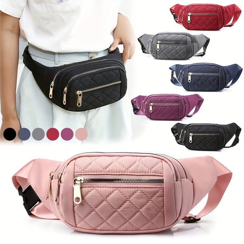 Lightweight Quilted Hip Bag for Women with Double Zippers