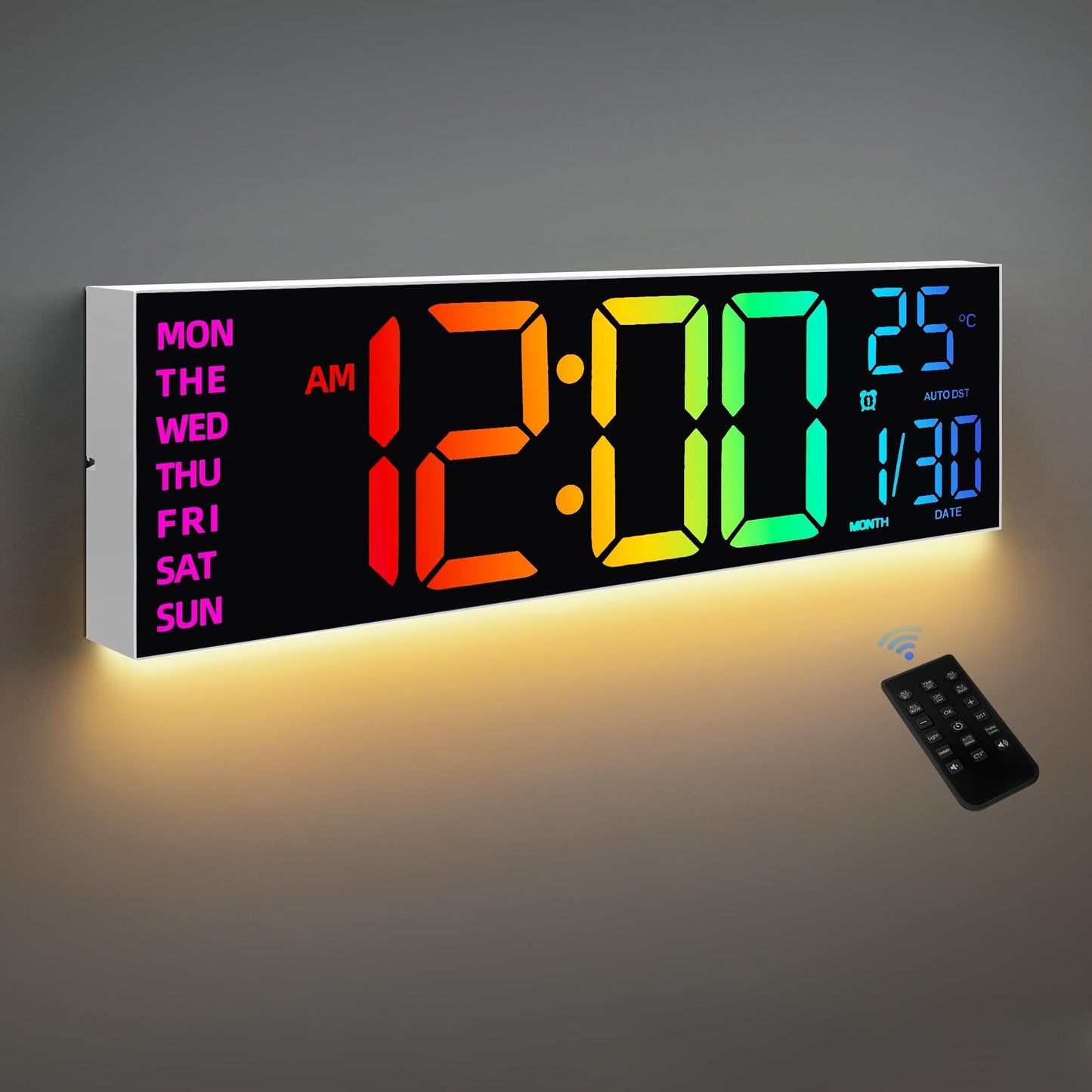 16-Inch RGB Digital Wall Clock with Remote Control and Auto Brightness