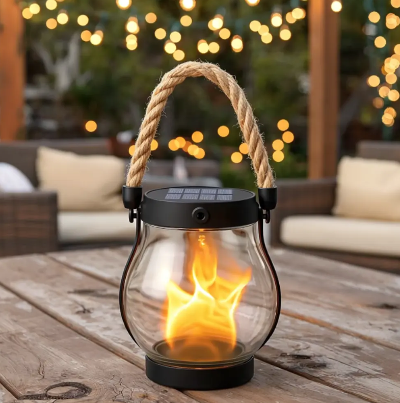Solar Flame Light with Automatic Dusk Sensor and Waterproof Design