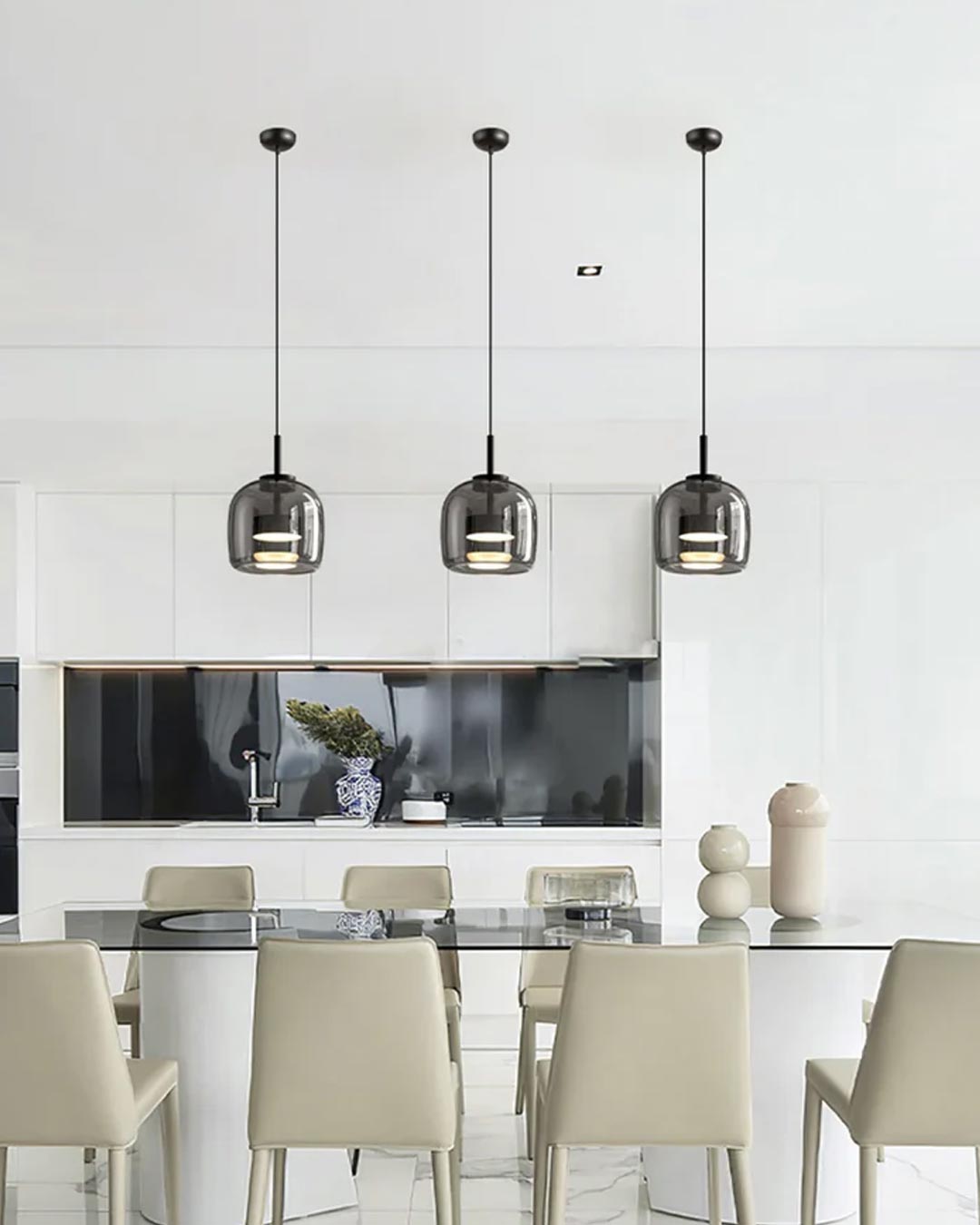 Smoke Glass Pendant Light Chandelier - Set of 2