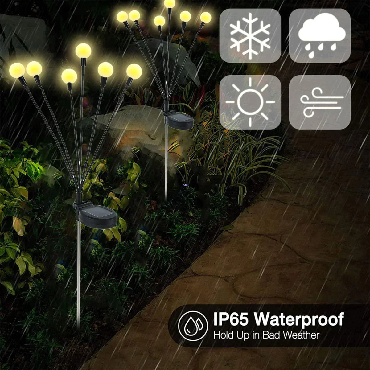 Solar-Powered Firefly Garden Light with Flexible Sway Design