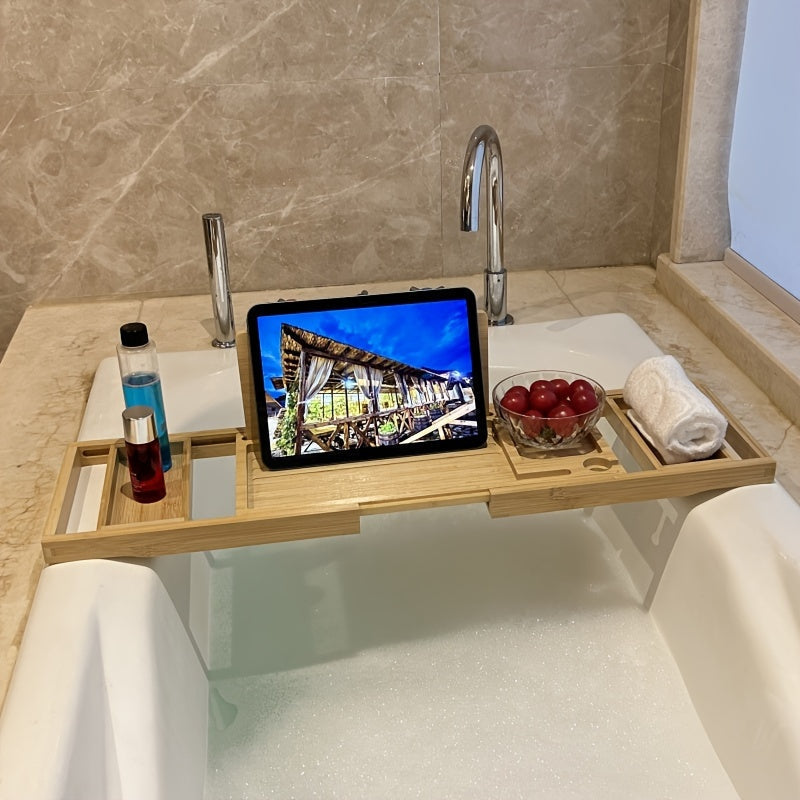 Adjustable Bamboo Bathtub Tray for Relaxation