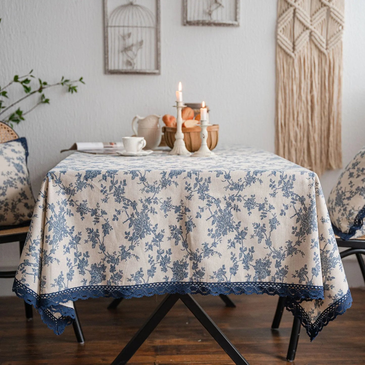 Cotton-Linen Daisy Tablecloth for Rustic Dining