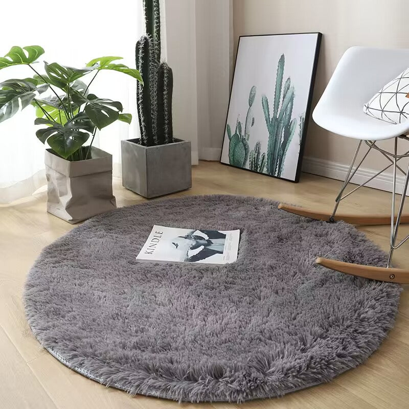 Plush White Round Area Rug with Non-Slip Backing
