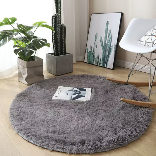 Plush White Round Area Rug with Non-Slip Backing