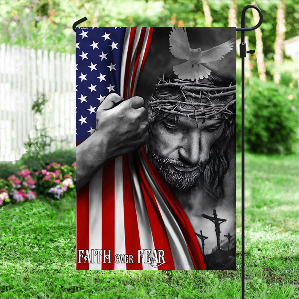 Double-Sided Jesus Flag - Faith Over Fear, Canvas Material, 3 Sizes Available