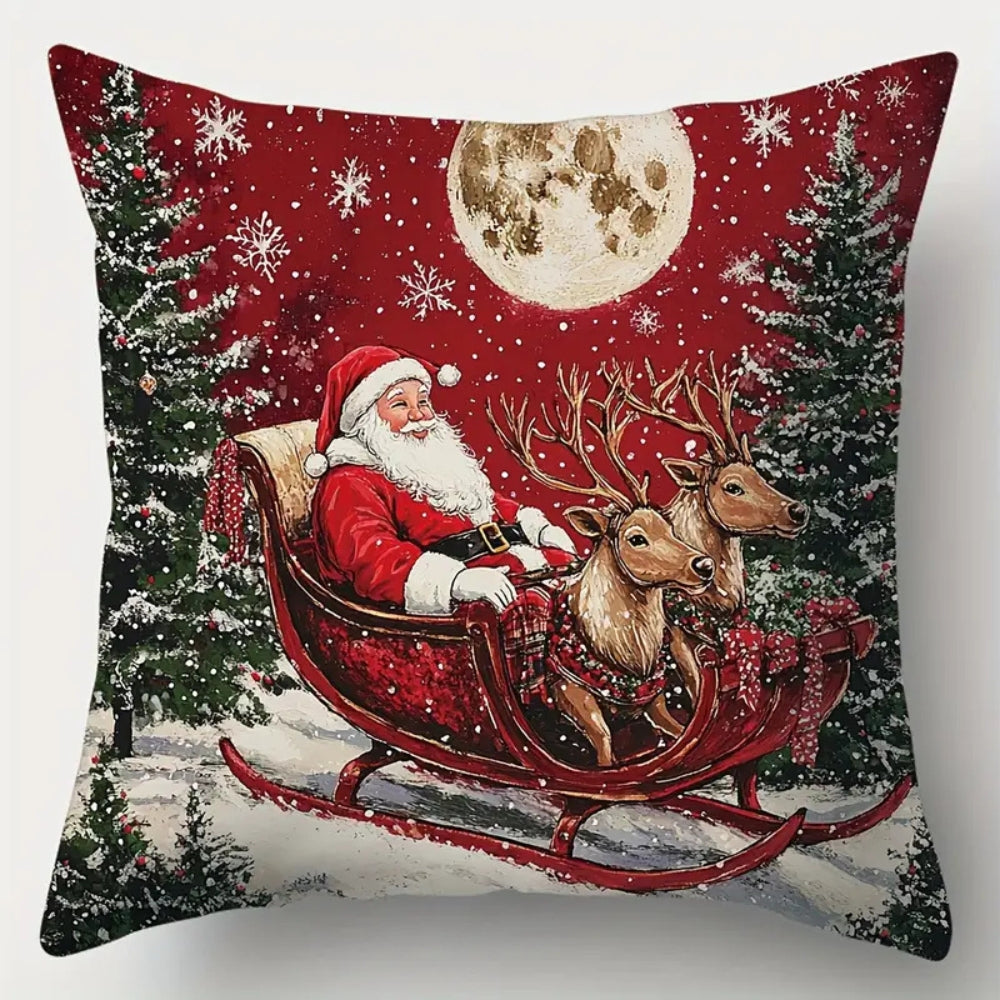 Santa Claus Sleigh Christmas Cushion Cover 18x18 Inch