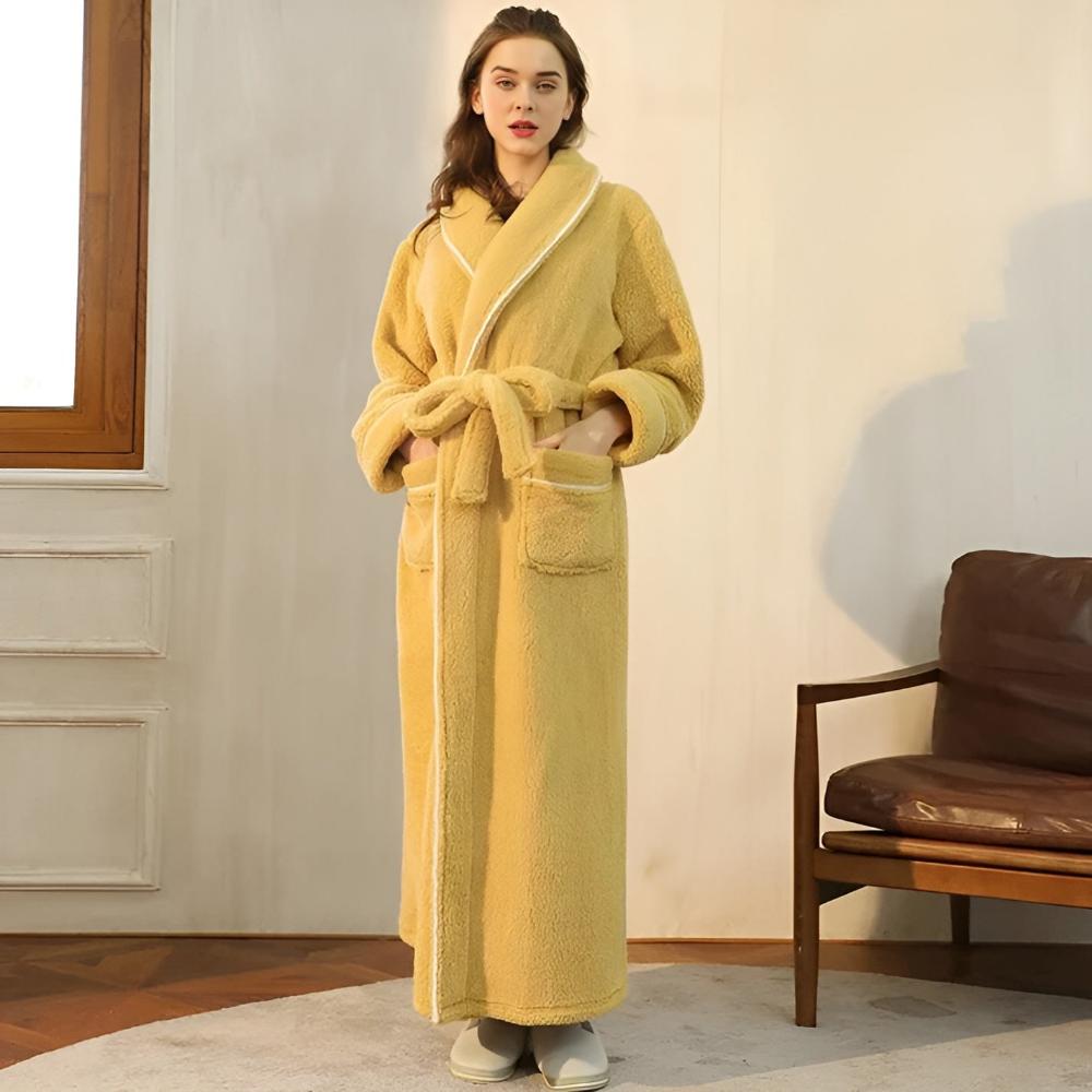 Coral Fleece Shawl Collar Bathrobe with Pockets