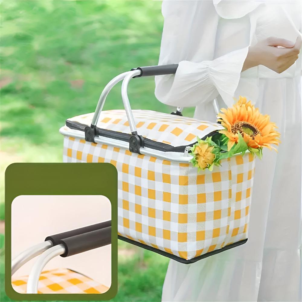Foldable Insulated Checkered Picnic Basket