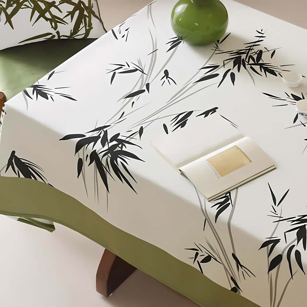 Bamboo Patterned Zen Tablecloth in Black and White