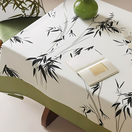 Bamboo Patterned Zen Tablecloth in Black and White