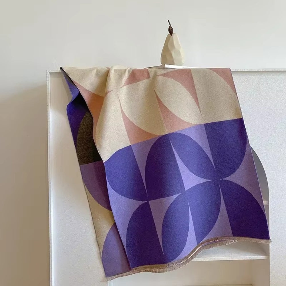 Reversible Geometric Color Block Poncho Scarf