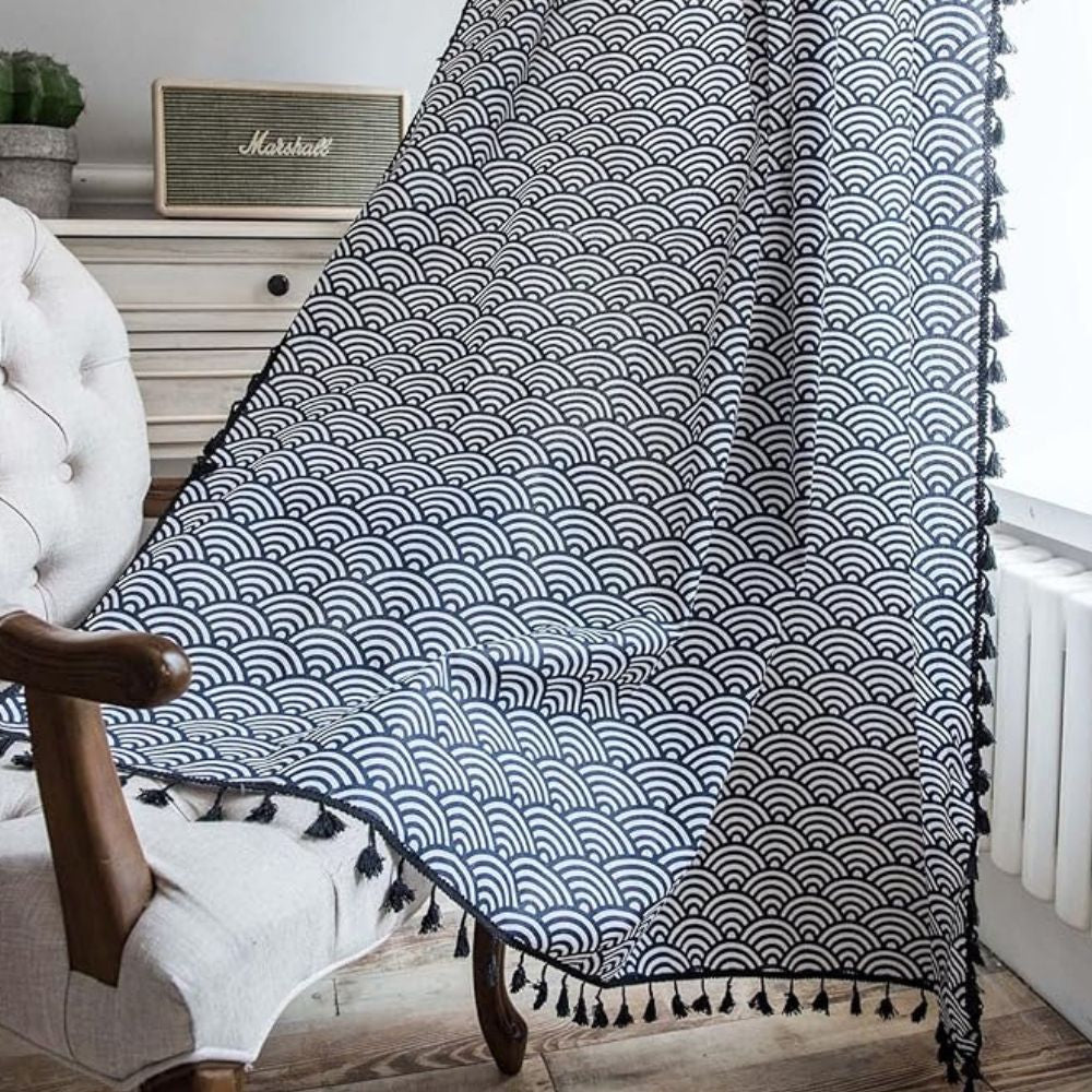 Navy Blue Fish Scale Light Filtering Curtain