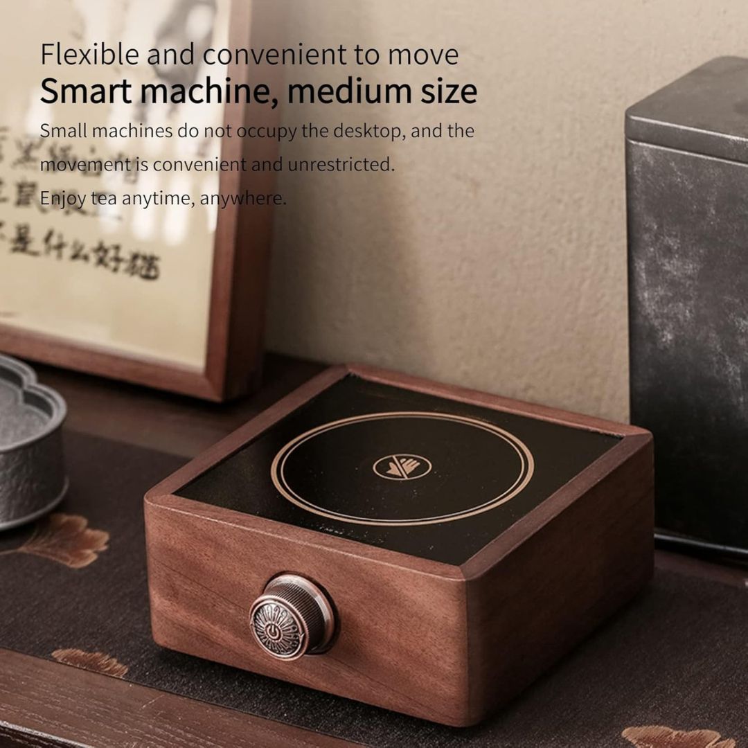 Elegant Walnut Tea Warmer with Adjustable Temperature Control
