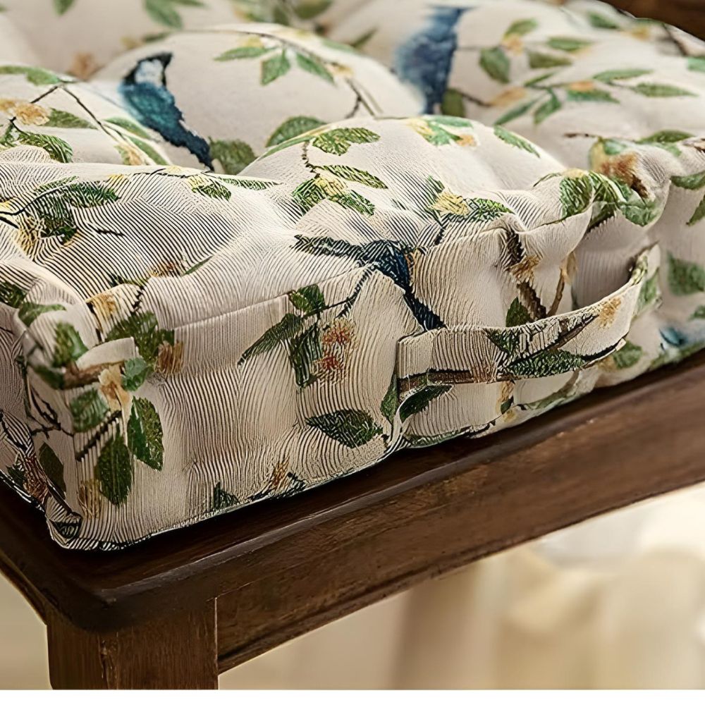 Whimsical Bird and Leaf Outdoor Cushion