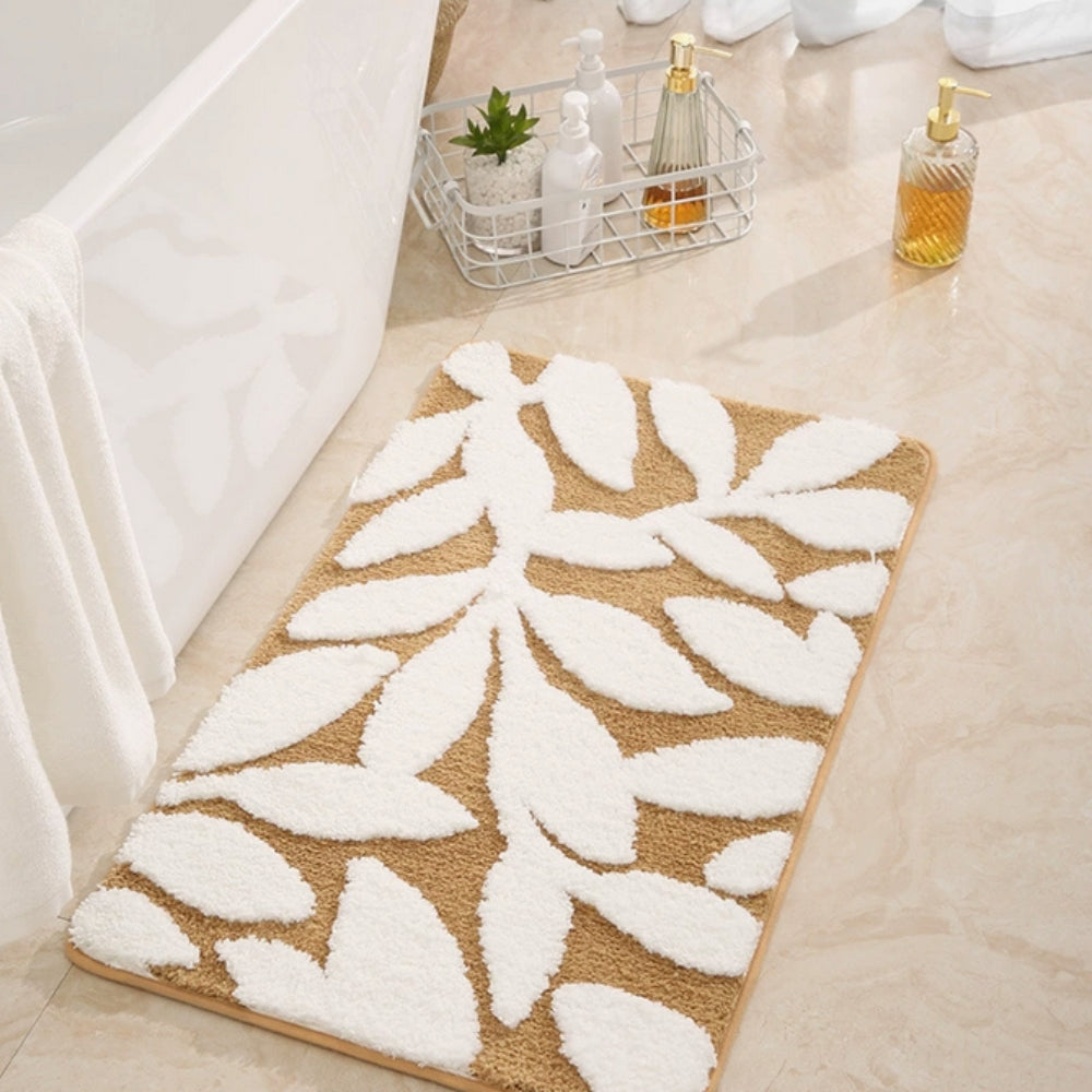 Soft Microfiber Leaf Pattern Bath Mat with Non-Slip Backing