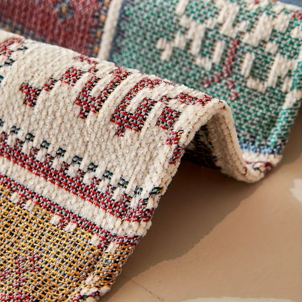 Reversible Boho Chenille Sofa Cover with Tassels