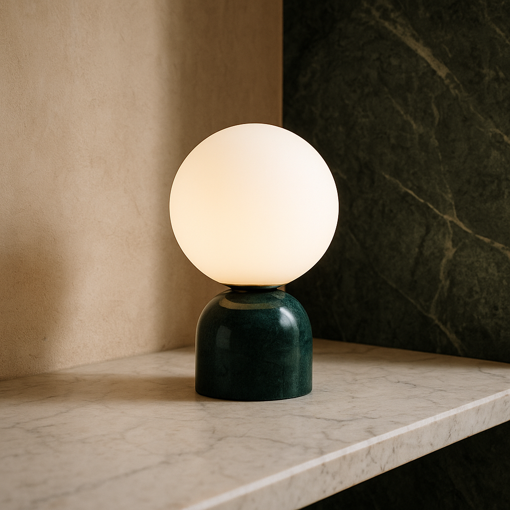 Marble Table Lamp with Glass Shade – Scandinavian Minimalist Design