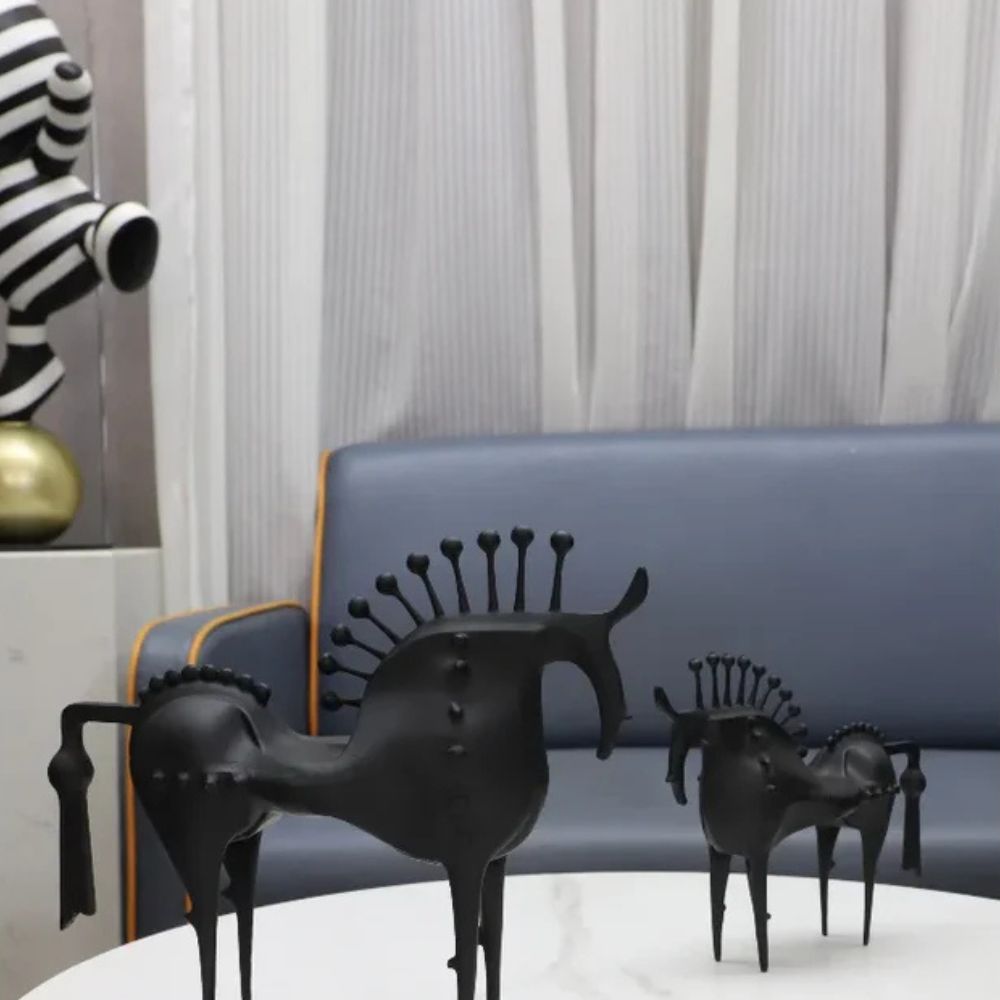 Abstract Black Stallion Metal Sculpture