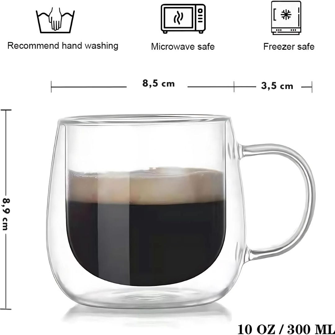 Double-Walled Borosilicate Glass Mugs Set for Hot and Cold Drinks
