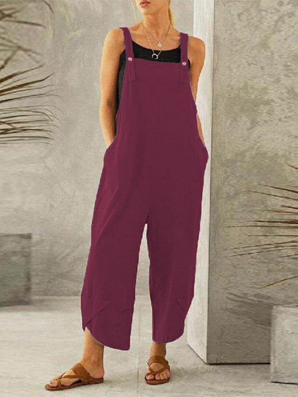 Sleeveless Buttoned Women's Casual Jumpsuit with Pockets