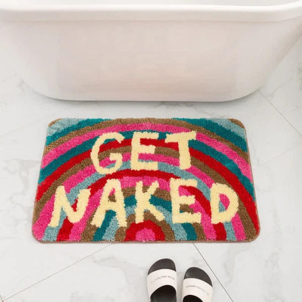 Ultra-Soft Rainbow "GET NAKED" Bath Mat with Non-Slip Backing