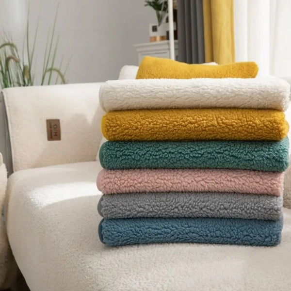 Waterproof Sherpa Fleece Sofa Cover with Anti-Slip Base