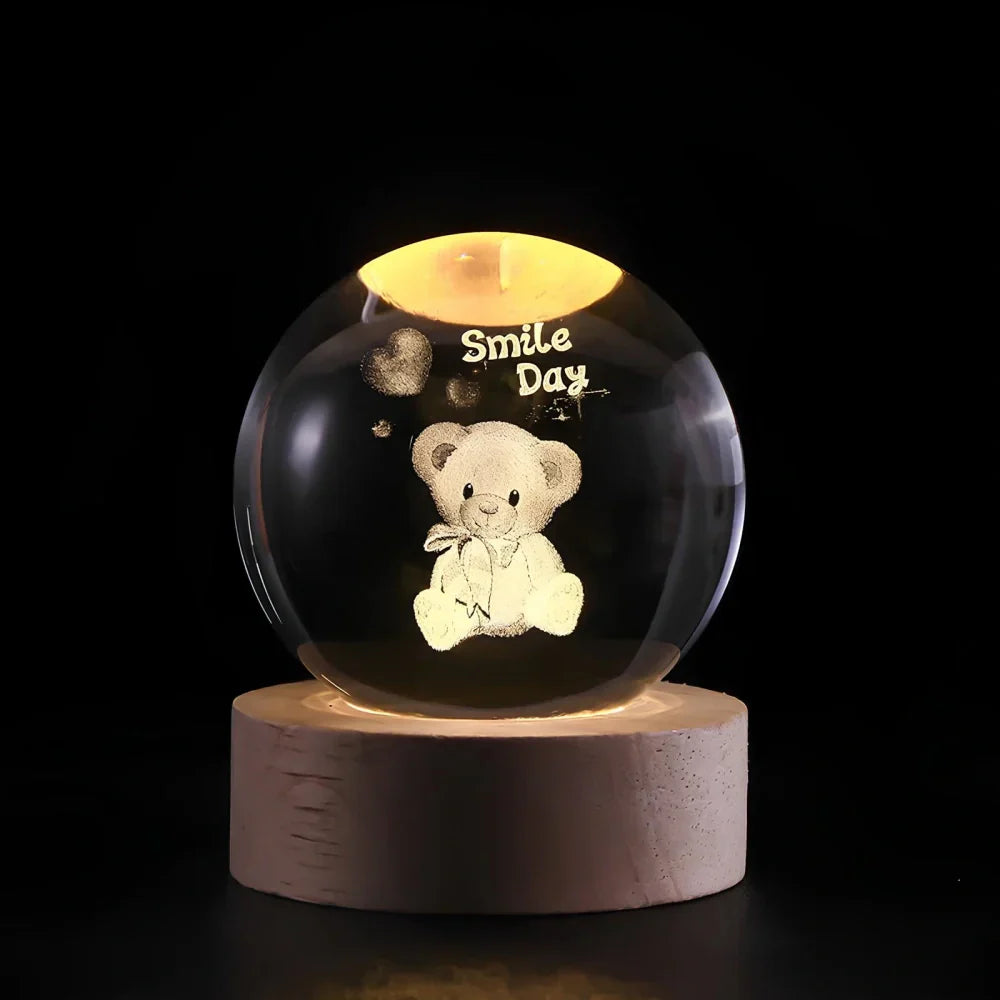 LED 3D Galaxy Crystal Night Light with Wooden Base
