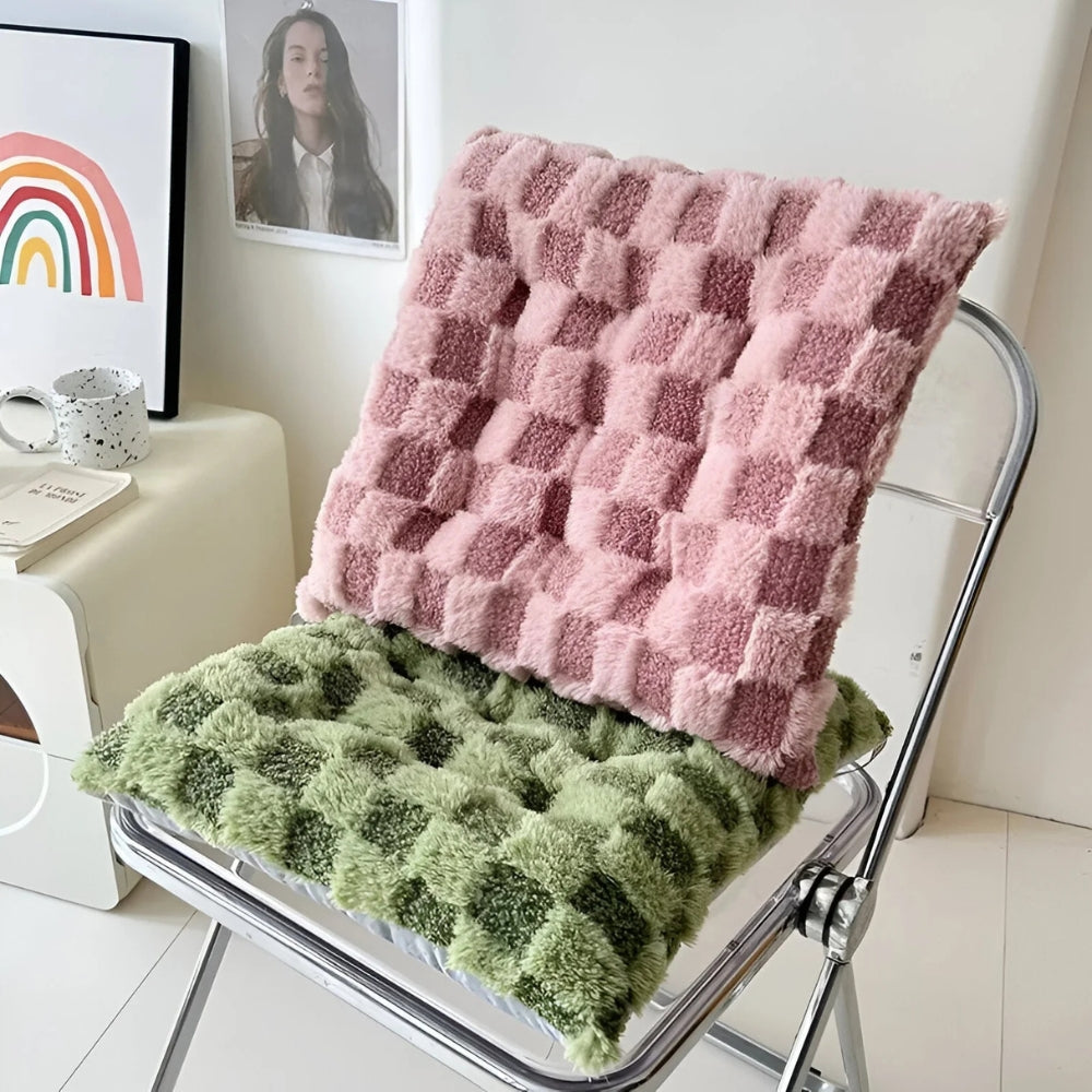 Fuzzy Checkered Fur Padded Seat Cushion