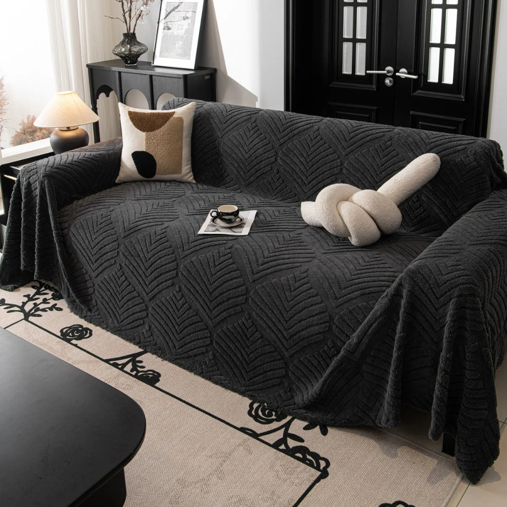 Herringbone Leaf Fleece Sofa Cover for 2-4 Seat Sofas