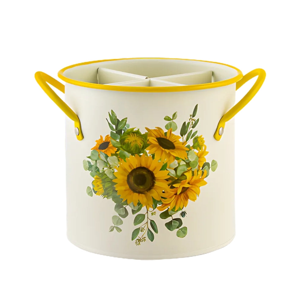 Retro Floral Utensil Storage Basket with Divider Lid